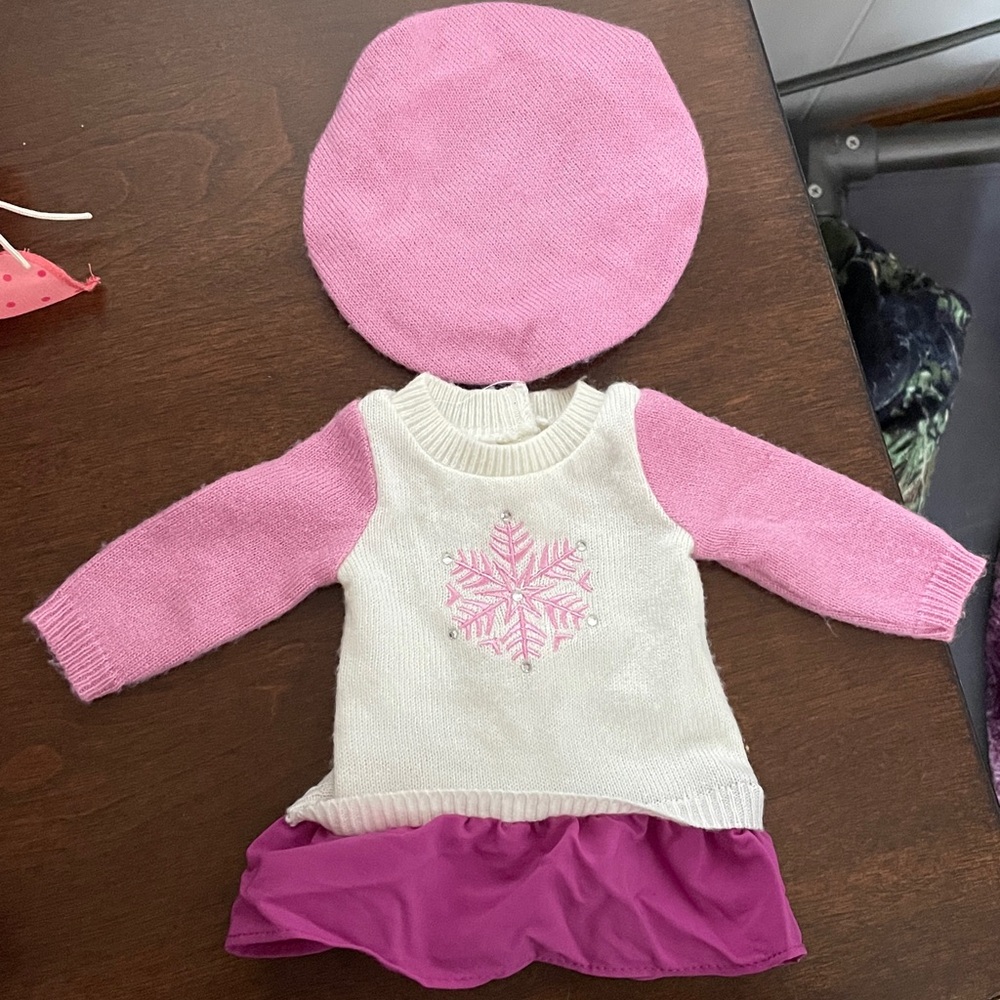 American Girl Snowflake sweater dress and matching hat